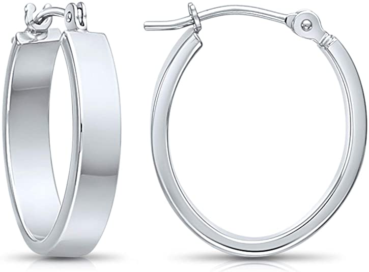 14k Gold Small Oval Flat Hoop Earrings