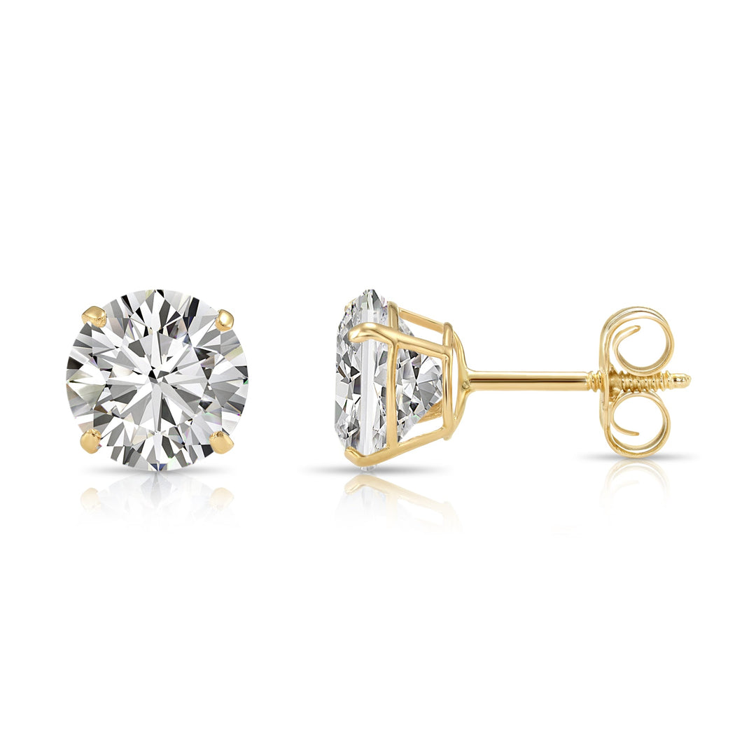 14k Yellow Gold Solitaire Cubic Zirconia Stud Earrings with Push-on / Screw-off