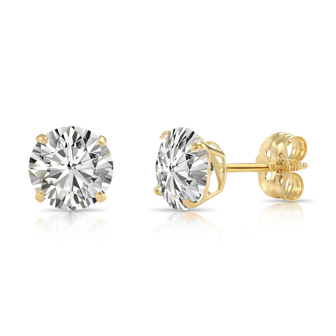 14k Yellow Gold Solitaire Cubic Zirconia Stud Earrings with Push-on / Screw-off