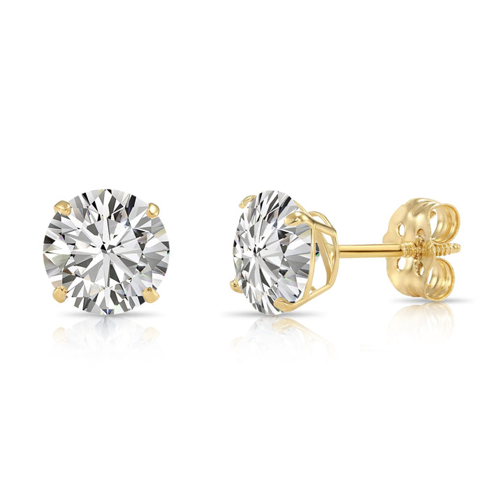 14k Yellow Gold Solitaire Cubic Zirconia Stud Earrings with Push-on / Screw-off