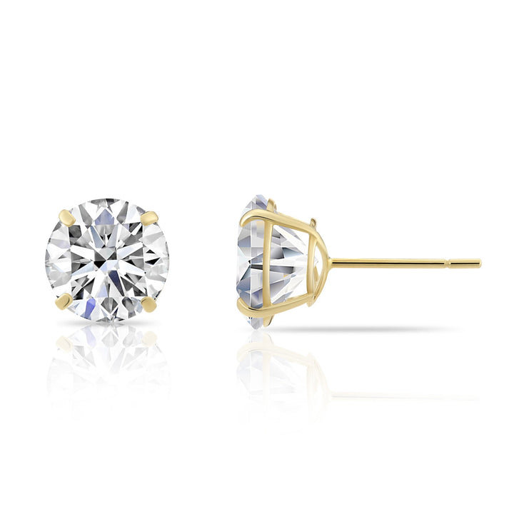 10K Yellow Gold Solitaire Round Cubic Zirconia Stud Earrings Pushbacks