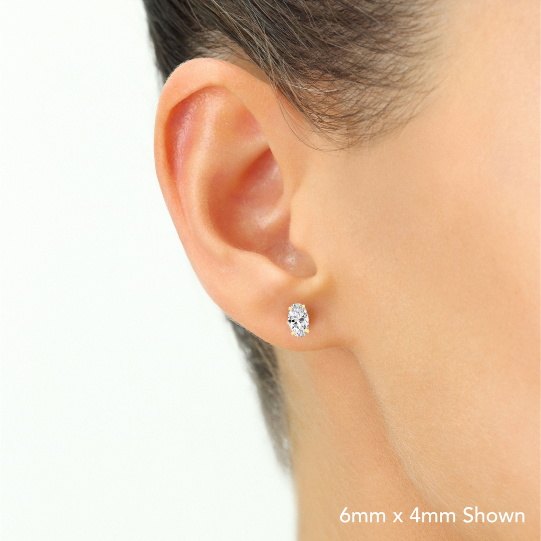 14k Yellow Gold Cubic Zirconia Oval Earrings, Pushback