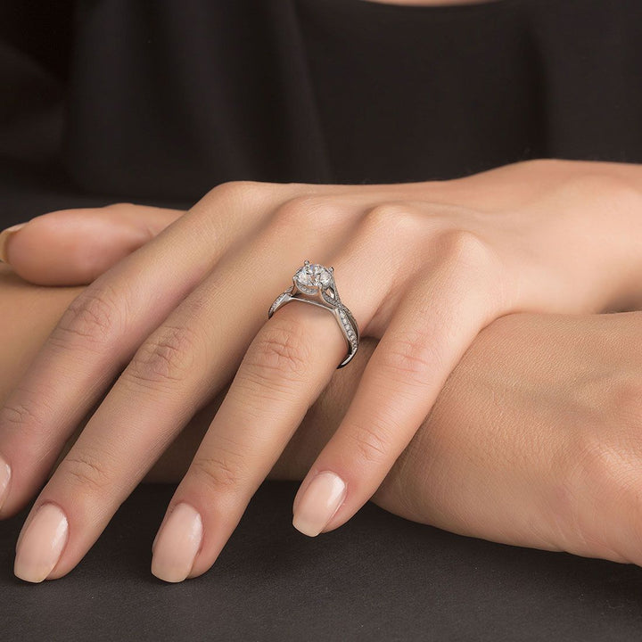 Cathedral Infinity Twist Micropave Diamond Shank, Engagement Ring Setting (0.42ctw) in 18k White Gold