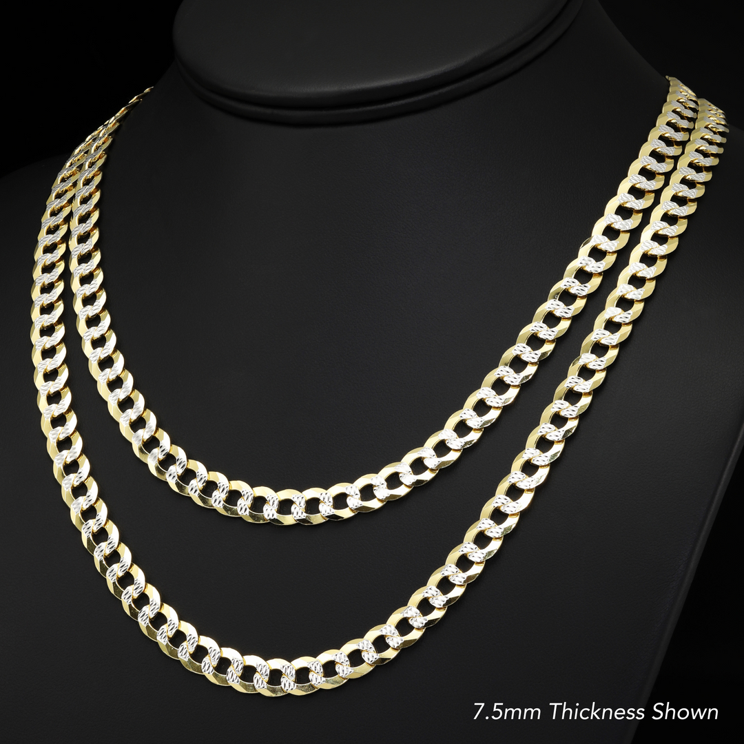 925 Sterling Silver Two Tone Diamond-Cut Curb Chain & Bracelet