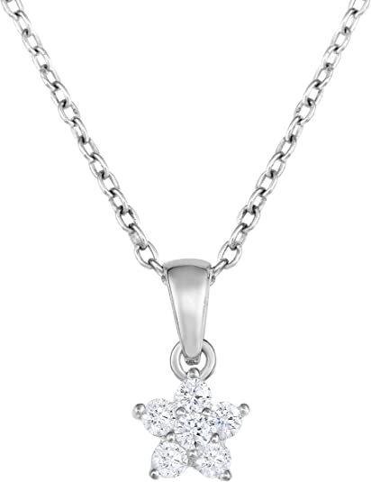 925 Sterling Silver Cubic Zirconia Petite Flower Pendant Necklace