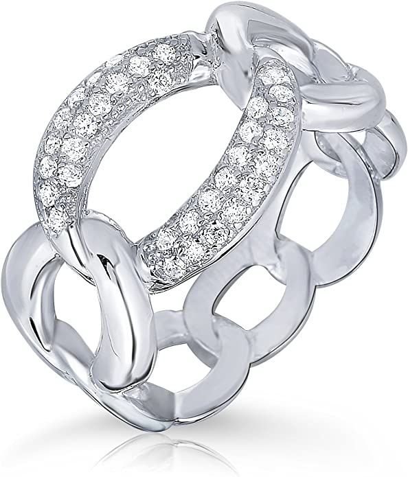 Sterling Silver Cubic Zirconia Cuban Link Ring