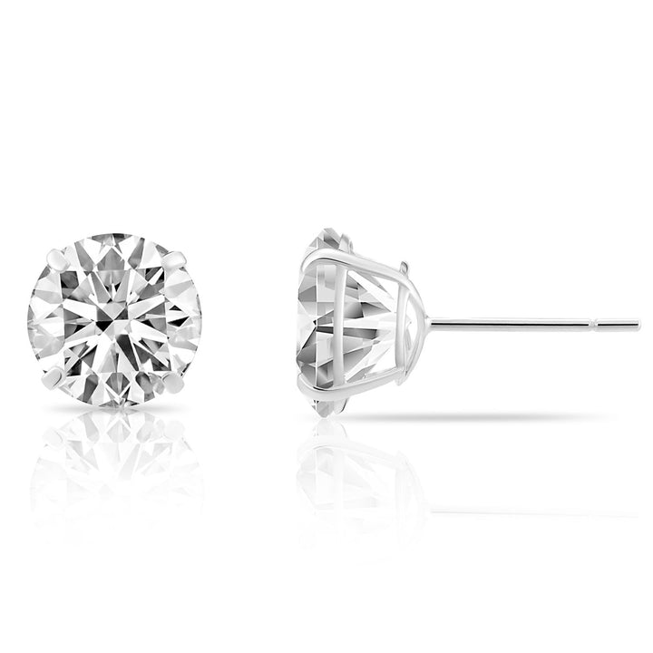 10k White Gold Solitaire Round Cubic Zirconia Stud Earrings Pushbacks
