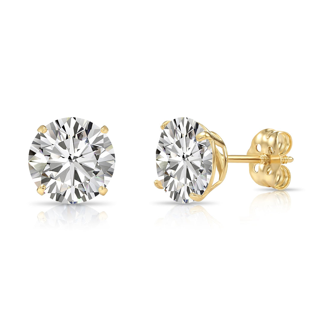 14k Yellow Gold Solitaire Cubic Zirconia Stud Earrings with Push-on / Screw-off