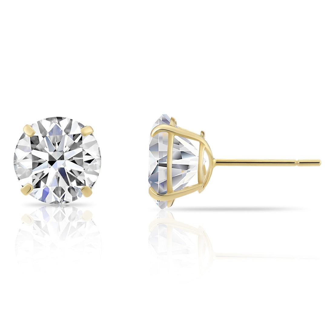 10K Yellow Gold Solitaire Round Cubic Zirconia Stud Earrings Pushbacks