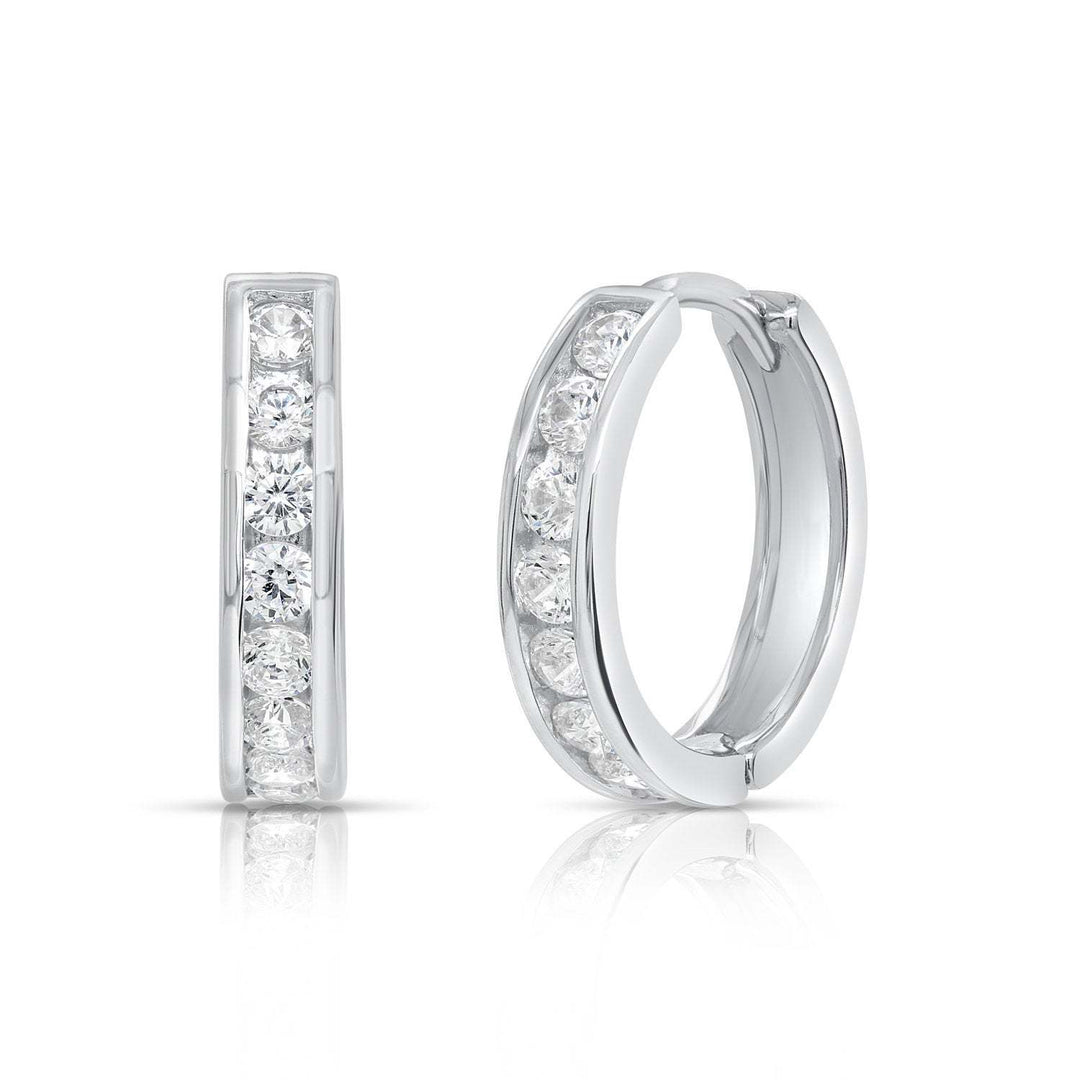 925 Sterling Silver Cubic Zirconia Huggie Hoop Earrings, 16mm