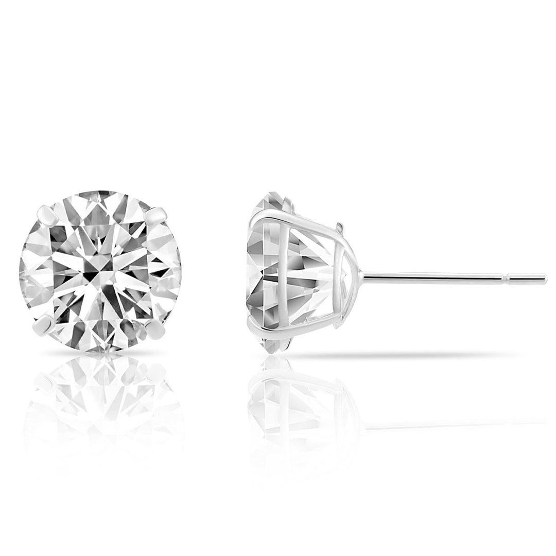 10k White Gold Solitaire Round Cubic Zirconia Stud Earrings Pushbacks