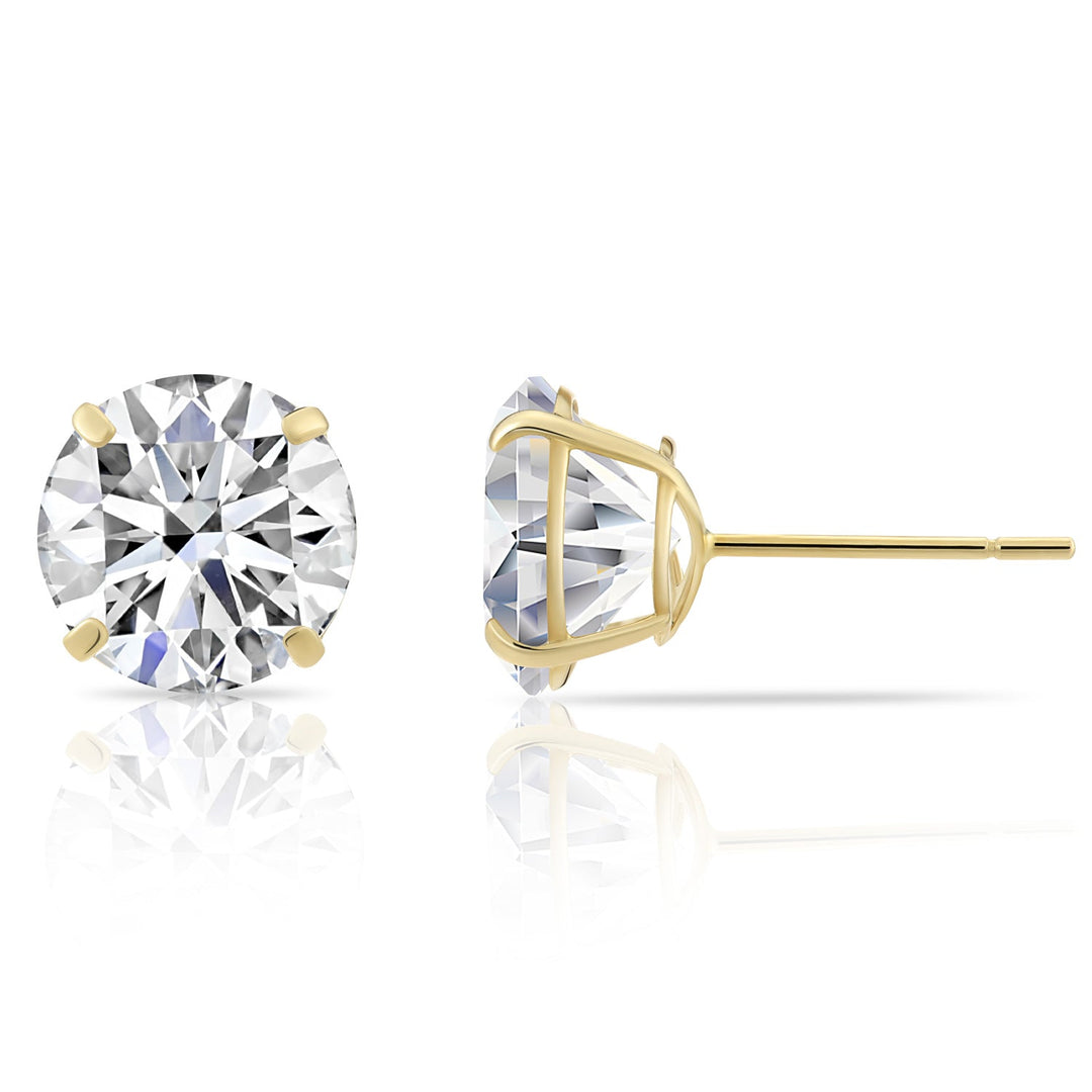 10K Yellow Gold Solitaire Round Cubic Zirconia Stud Earrings Pushbacks