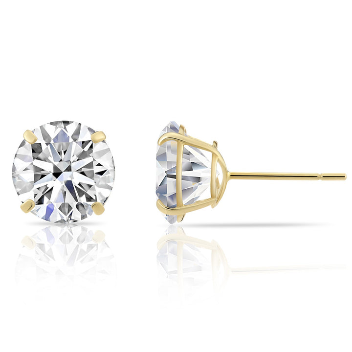 10K Yellow Gold Solitaire Round Cubic Zirconia Stud Earrings Pushbacks