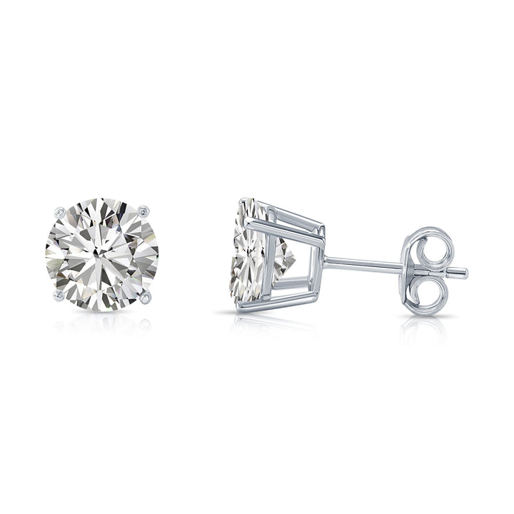 925 Sterling Silver 4 Prong Round Solitaire Cubic Zirconia Studs - Pushback