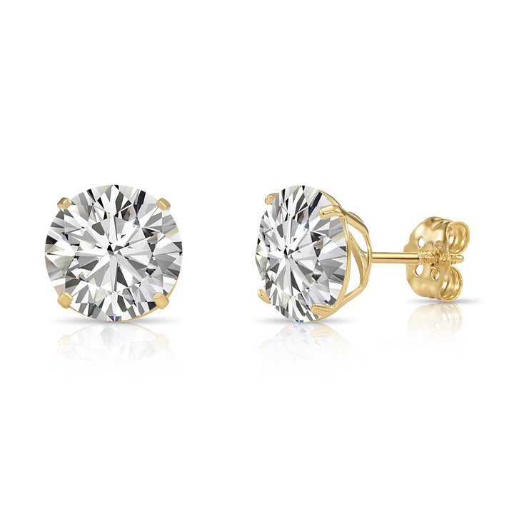 925 Yellow Tone Sterling Silver 4 Prong Solitaire Cubic Zirconia Studs - Pushback