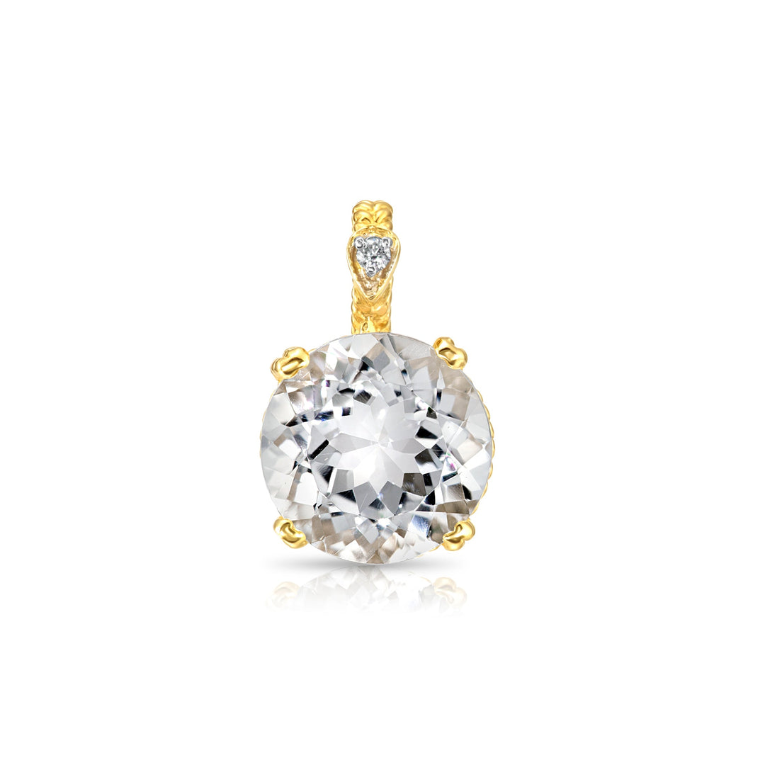 14K Yellow Gold Quartz Gemstone and Diamond Rope Accent Pendant