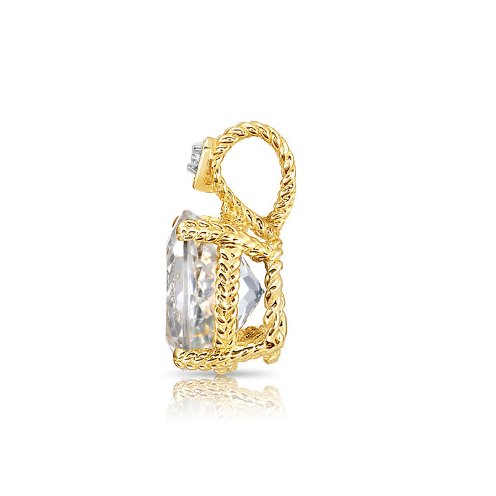 14K Yellow Gold Quartz Gemstone and Diamond Rope Accent Pendant