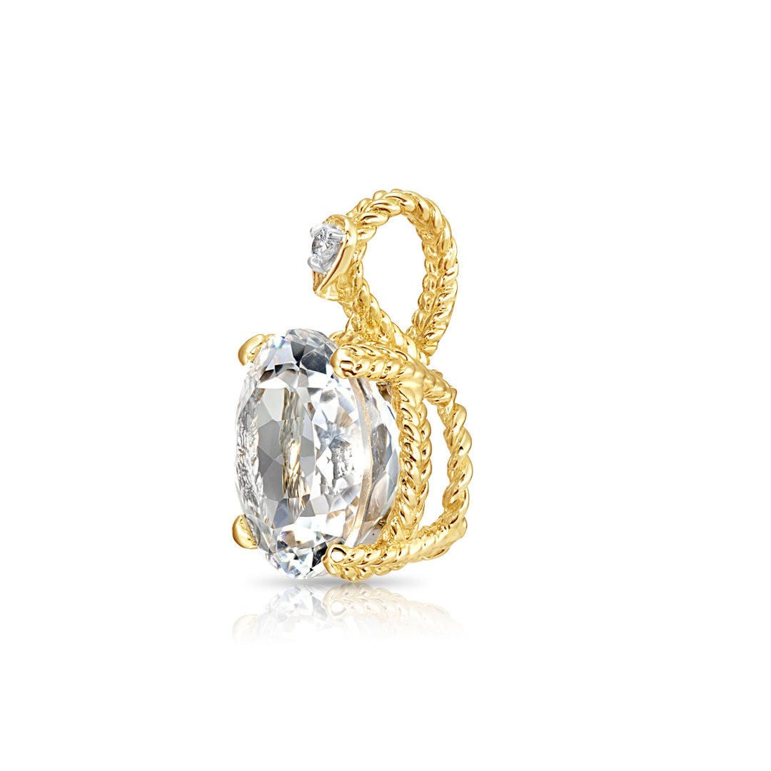 14K Yellow Gold Quartz Gemstone and Diamond Rope Accent Pendant
