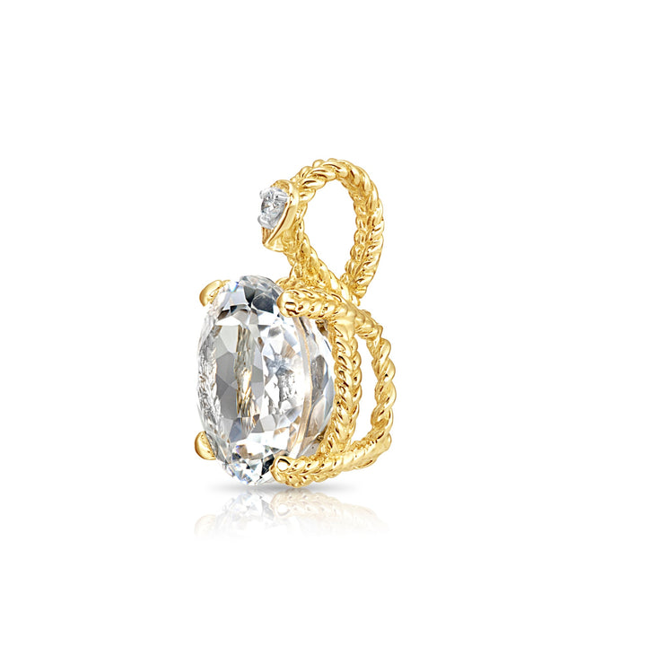 14K Yellow Gold Quartz Gemstone and Diamond Rope Accent Pendant