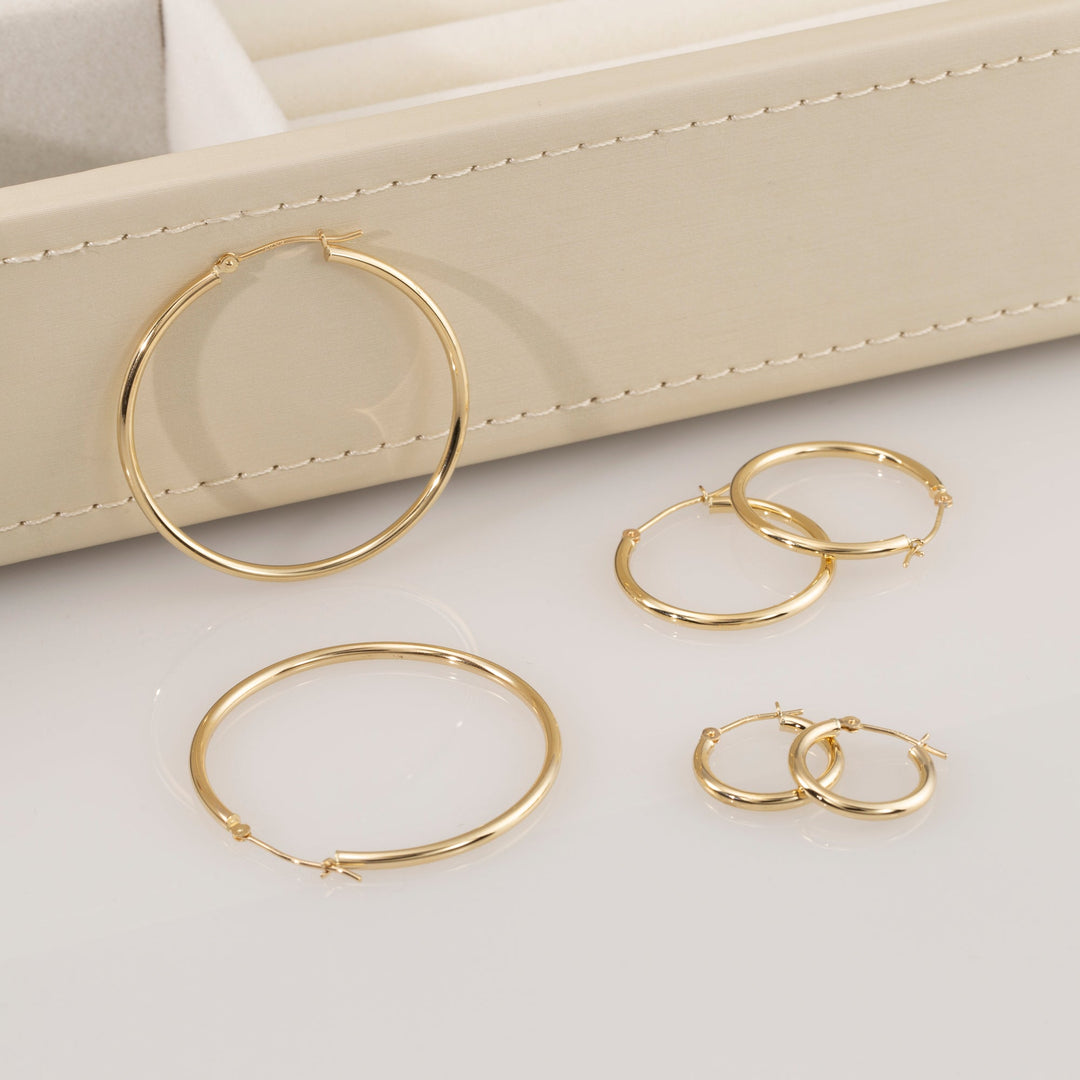 10K Yellow Gold Classic Polished Hoop Earrings, 2mm