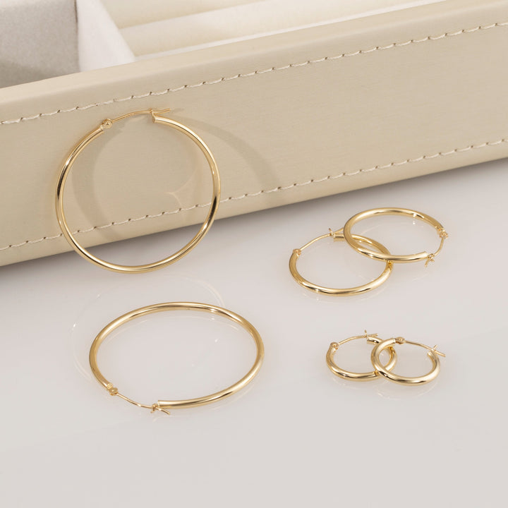 10K Yellow Gold Classic Polished Hoop Earrings, 2mm