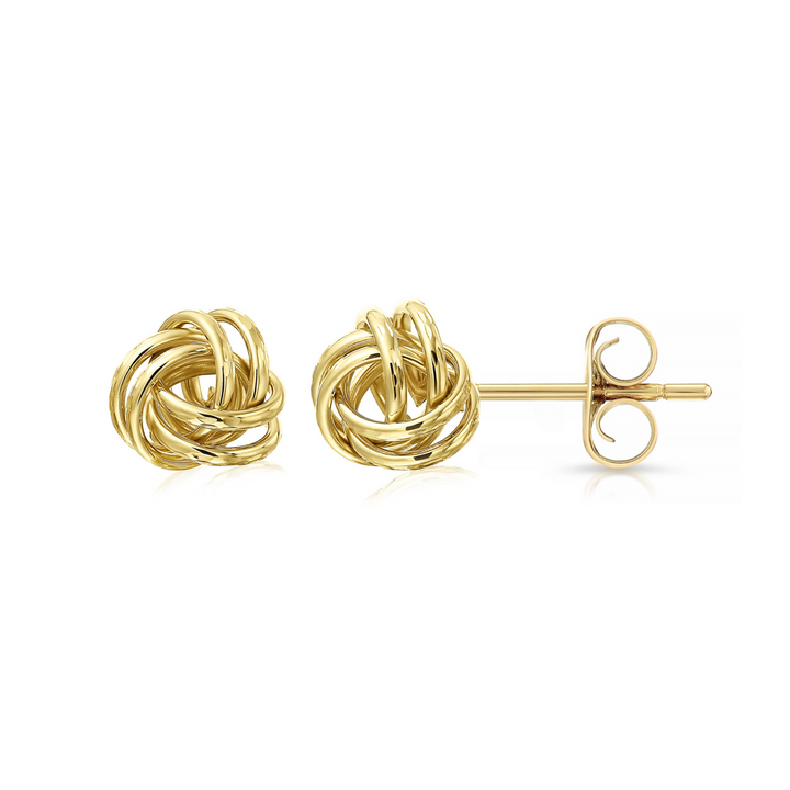 14K Gold Diamond Cut Love Knot Pushback Stud Earrings