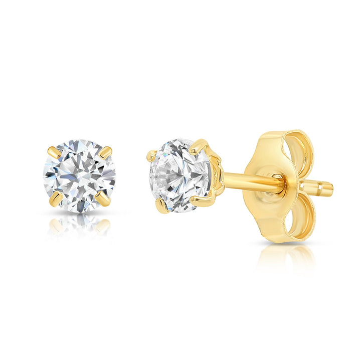14k Yellow Gold Cubic Zirconia Round Birthstone Stud Earrings - Pushback - 3mm