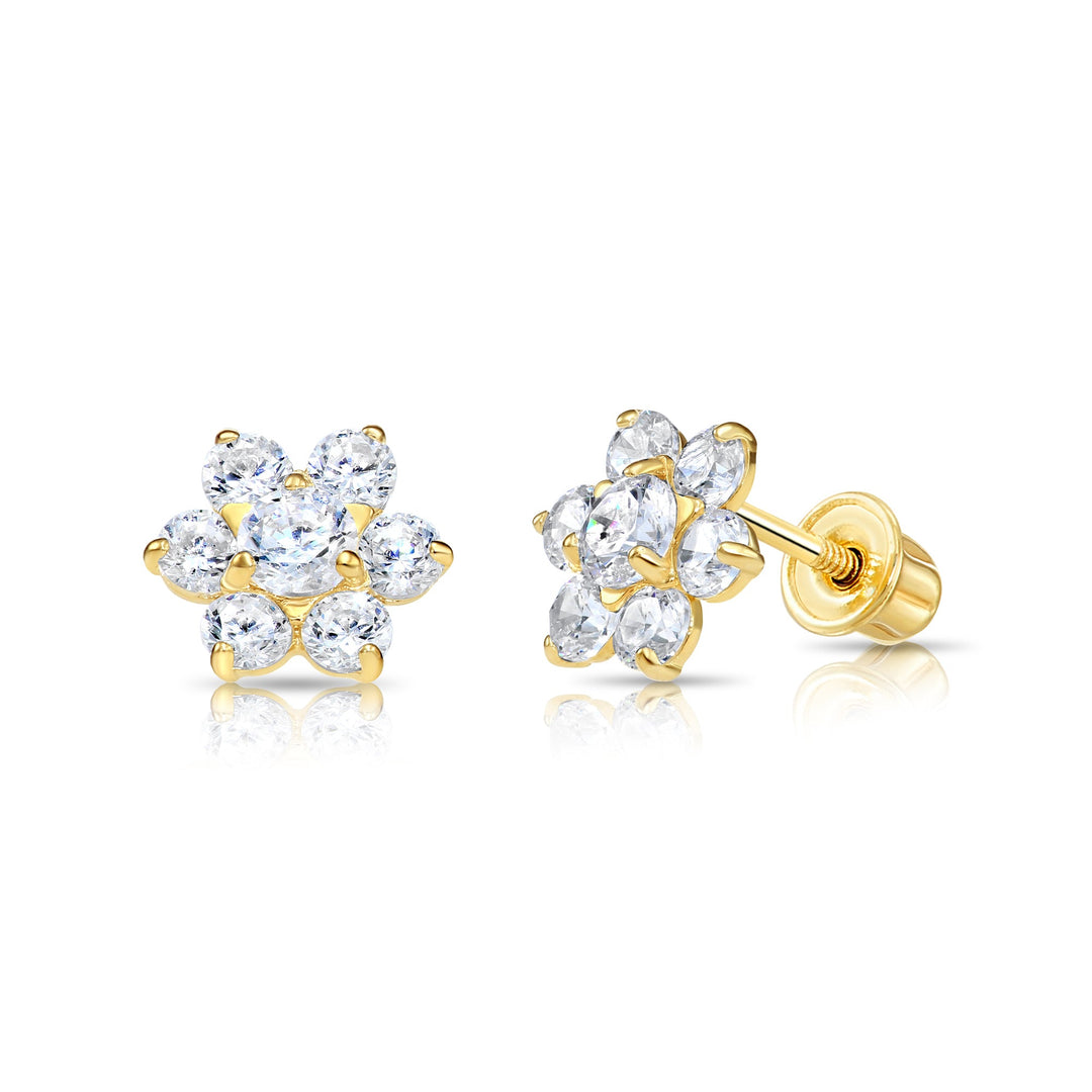 14k Yellow Gold Cubic Zirconia Large Flower Birthstone Stud Earrings | 19-25 to 19-36