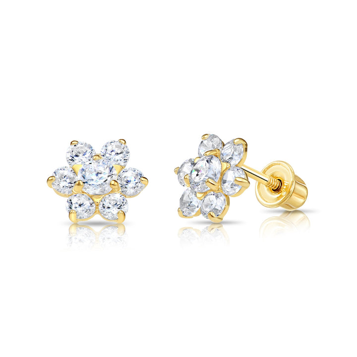 14k Yellow Gold Cubic Zirconia Large Flower Birthstone Stud Earrings | 19-25 to 19-36