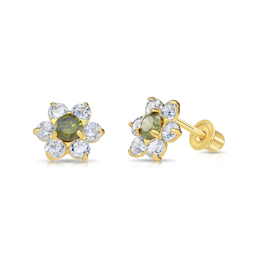 14k Yellow Gold Cubic Zirconia Large Flower Birthstone Stud Earrings | 19-25 to 19-36