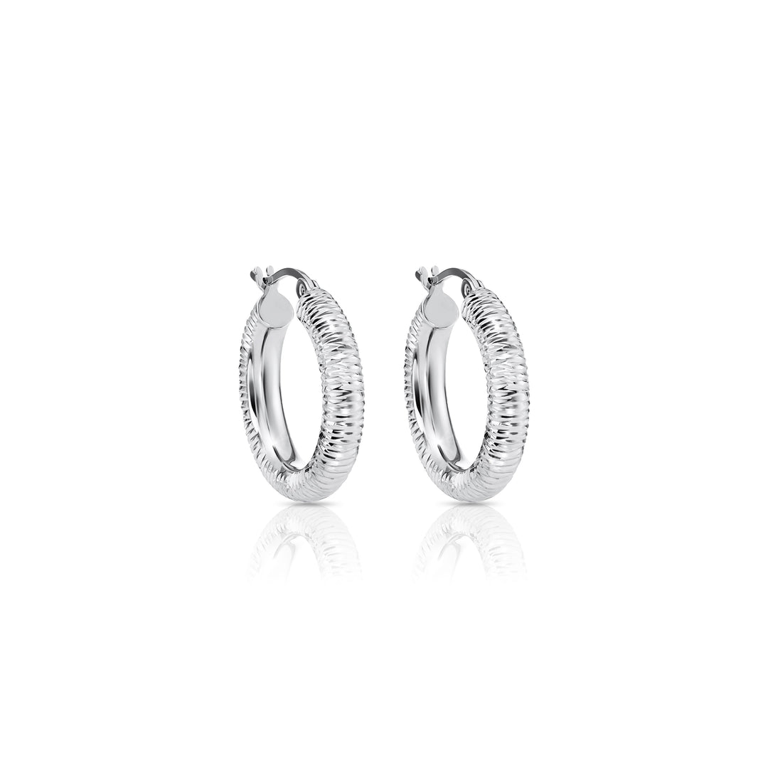 925 Sterling Silver Diamond Cut Notch Pattern Hoop Earrings