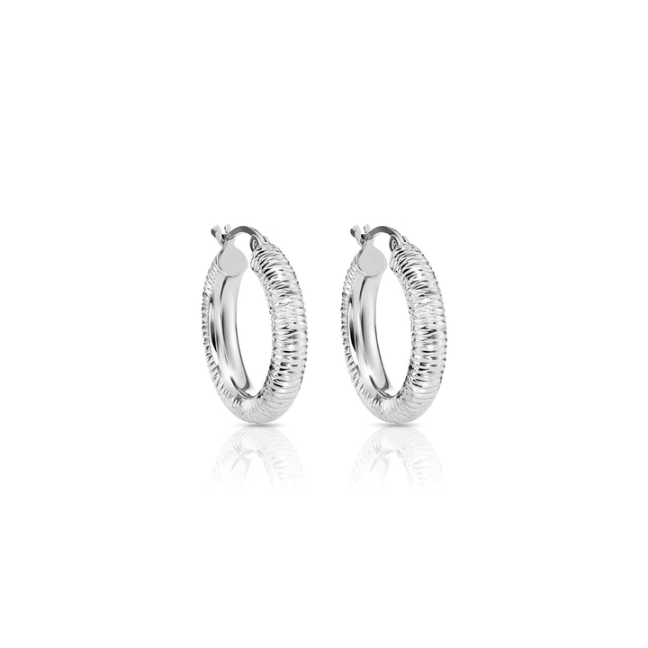 925 Sterling Silver Diamond Cut Notch Pattern Hoop Earrings
