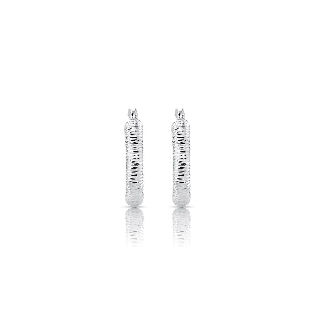 925 Sterling Silver Diamond Cut Notch Pattern Hoop Earrings