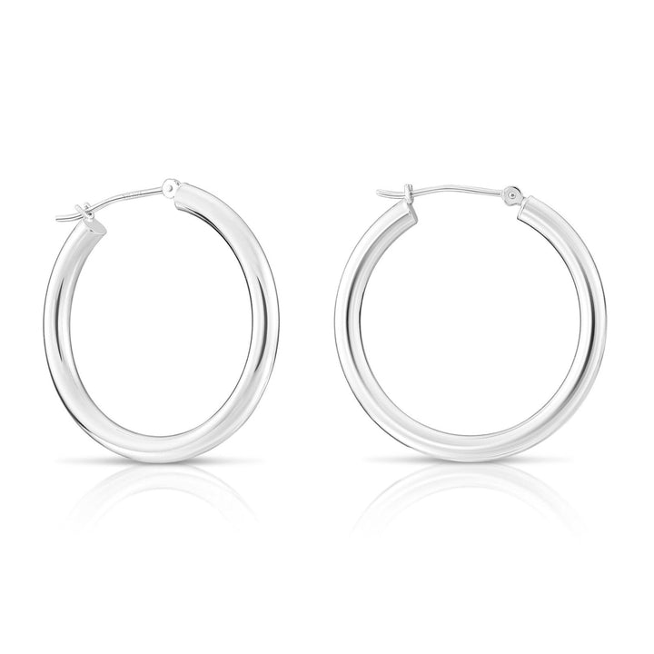 14K White Gold Polished Hoops - 3MM Tube