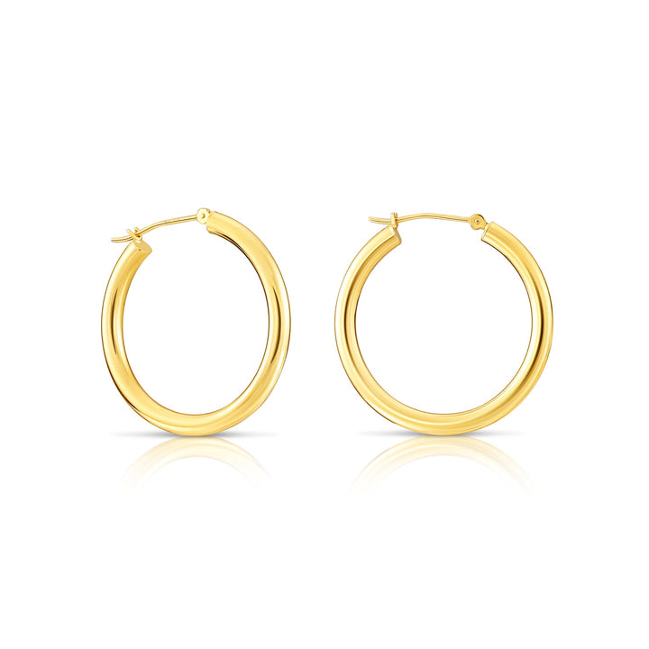 14K Yellow Gold Polished Hoops - 3MM Tube