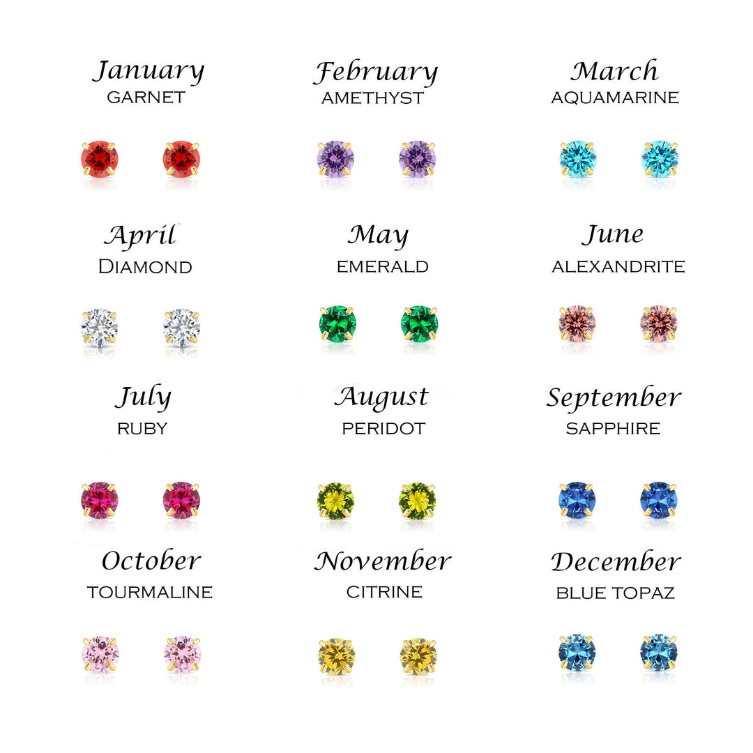 14k Yellow Gold Cubic Zirconia Birthstone Stud Earring - PUSHBACK - 3MM