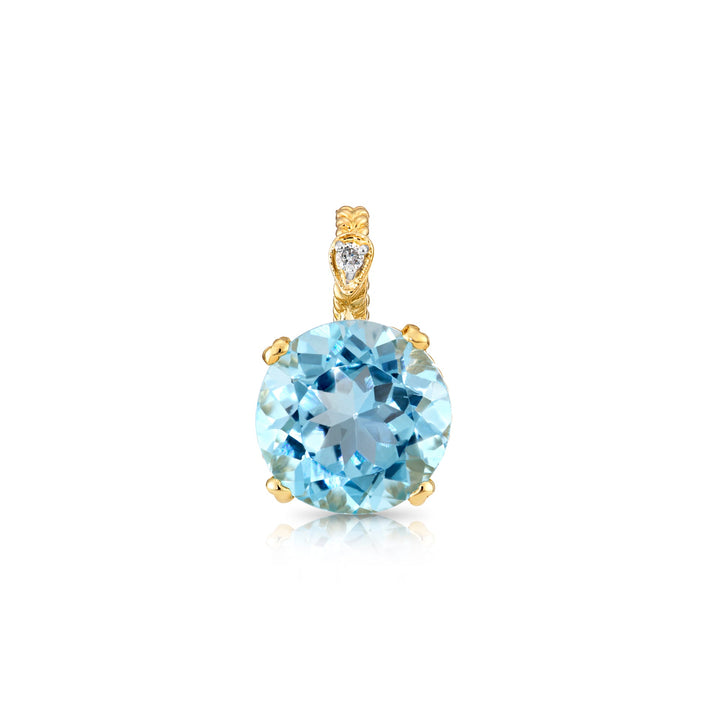14K Yellow Gold Sky Blue Topaz Gemstone and Diamond Rope Accent Pendant