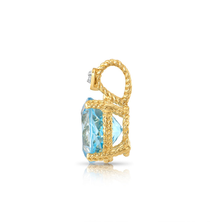 14K Yellow Gold Sky Blue Topaz Gemstone and Diamond Rope Accent Pendant