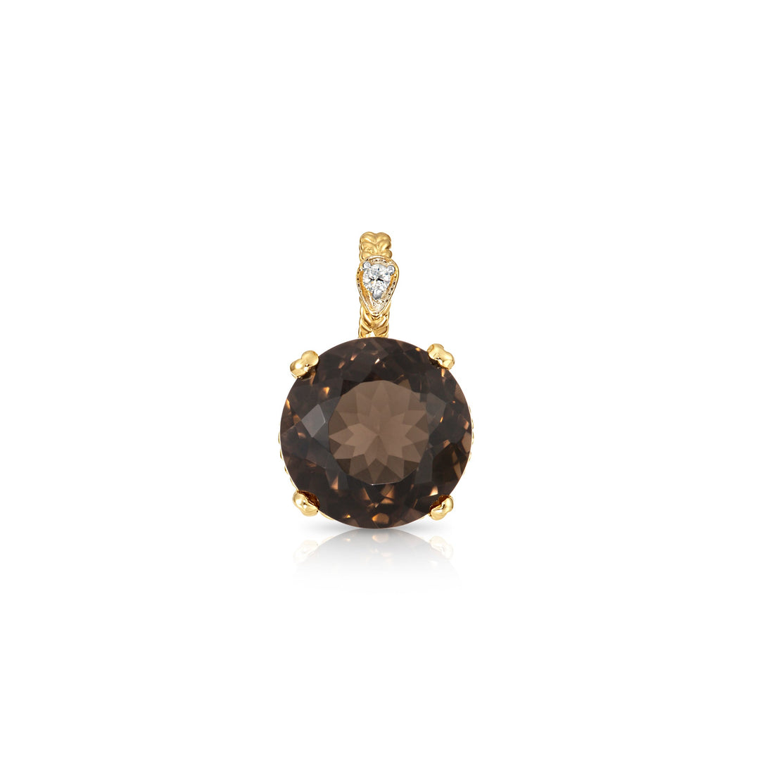 14K Yellow Gold Smoky Quartz Gemstone and Diamond Rope Accent Pendant