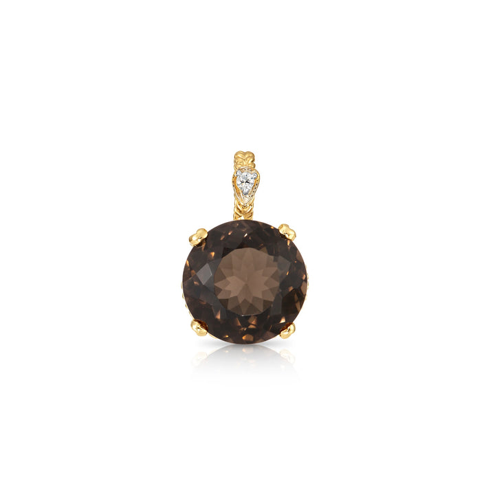 14K Yellow Gold Smoky Quartz Gemstone and Diamond Rope Accent Pendant