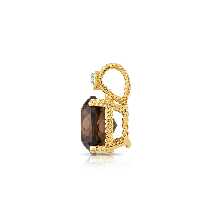 14K Yellow Gold Smoky Quartz Gemstone and Diamond Rope Accent Pendant