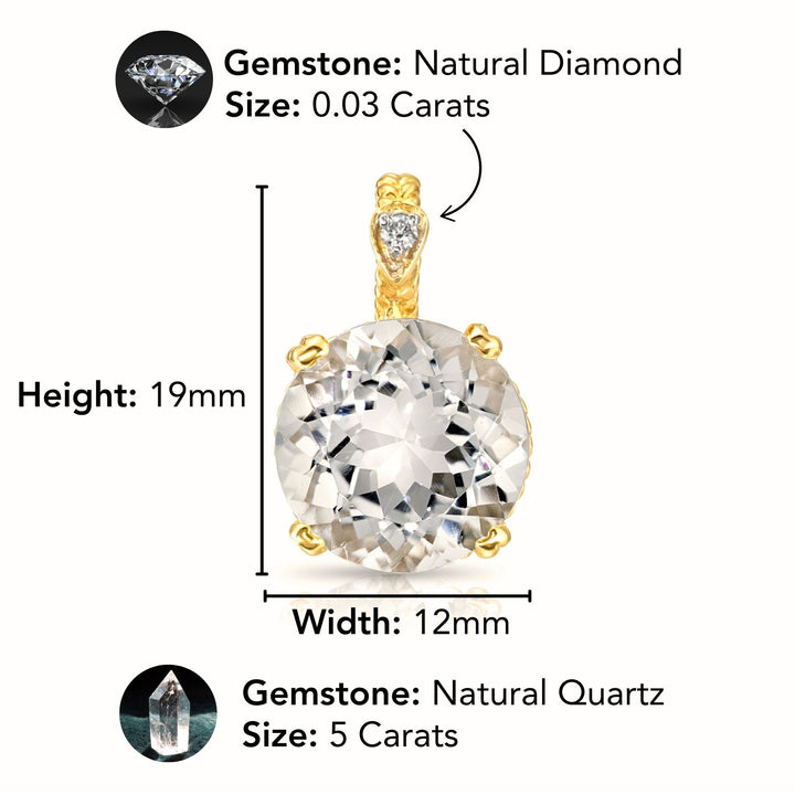 14K Yellow Gold Quartz Gemstone and Diamond Rope Accent Pendant