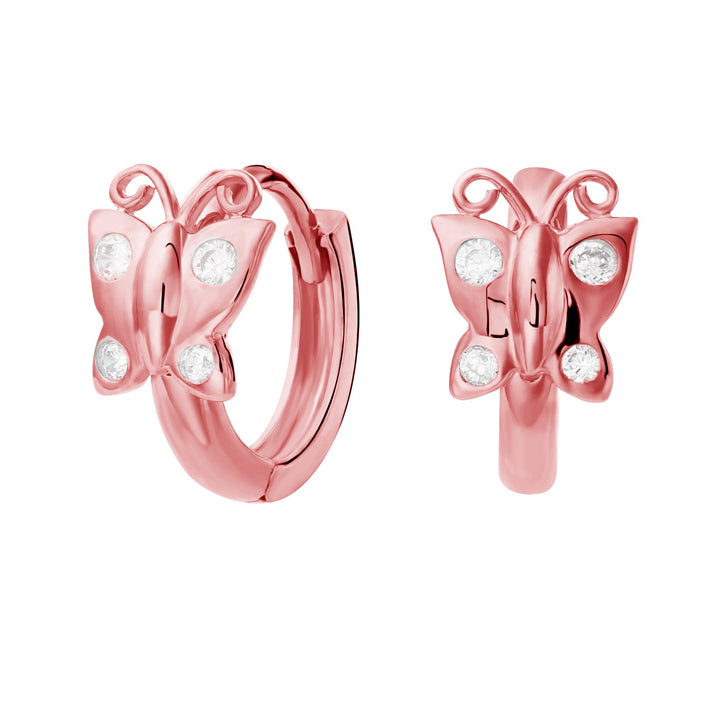 925 Sterling Silver Cubic Zirconia Butterfly Huggie Hoops Earrings