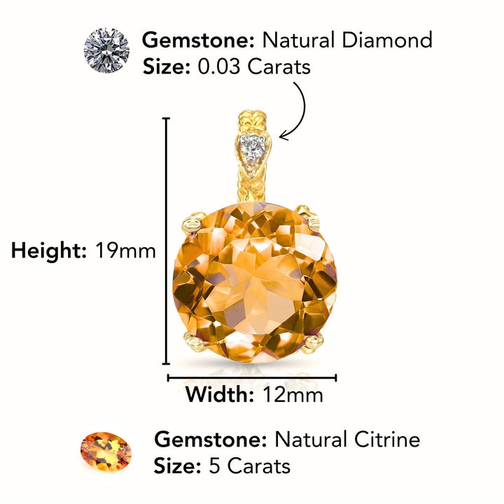 14K Yellow Gold Orange Citrine Gemstone and Diamond Rope Accent Pendant