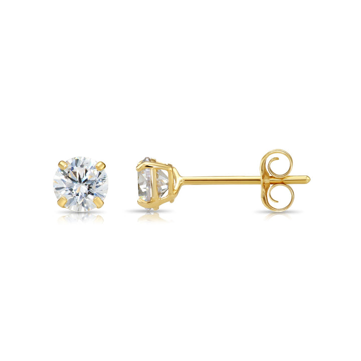 14k Yellow Gold Round Birthstone Cubic Zirconia Stud Earrings - PUSHBACK - 5MM