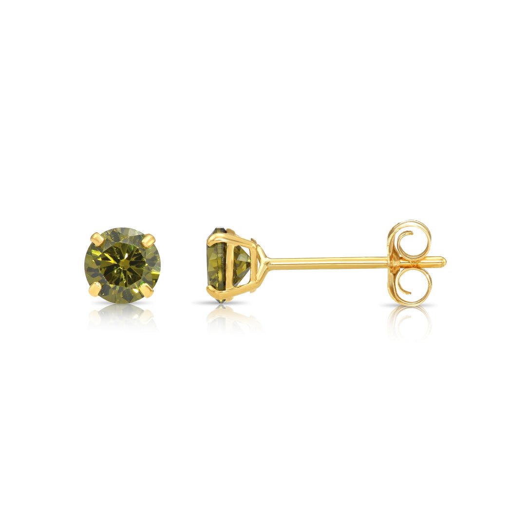 14k Yellow Gold Cubic Zirconia Birthstone Stud Earring - PUSHBACK - 3MM