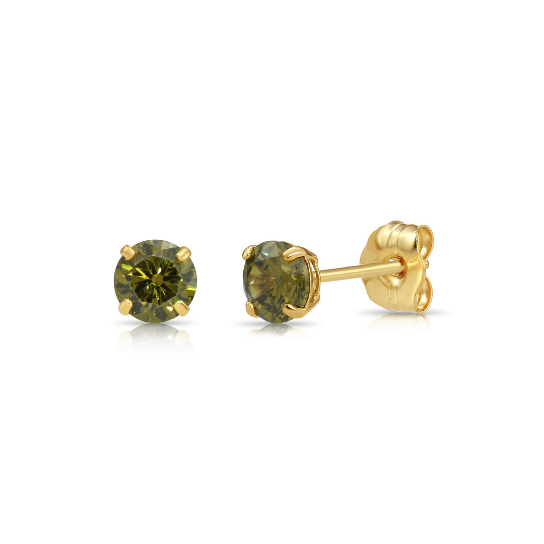 14k Yellow Gold Cubic Zirconia Birthstone Stud Earring - PUSHBACK - 4MM