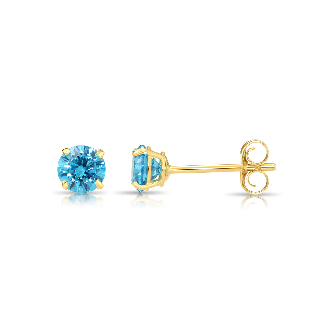 14k Yellow Gold Round Birthstone Cubic Zirconia Stud Earrings - PUSHBACK - 5MM