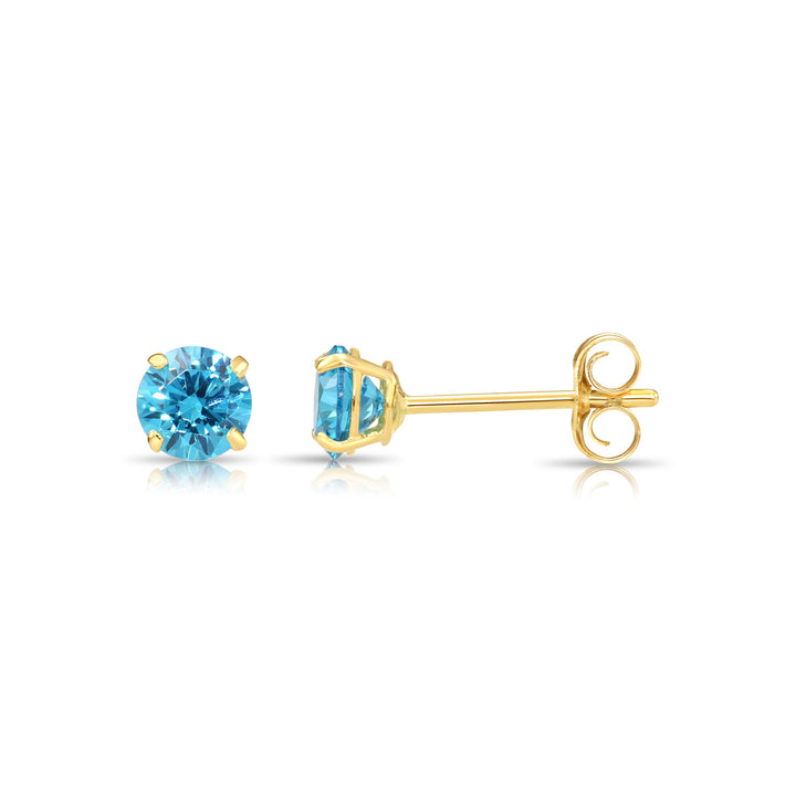14k Yellow Gold Round Birthstone Cubic Zirconia Stud Earrings - PUSHBACK - 5MM