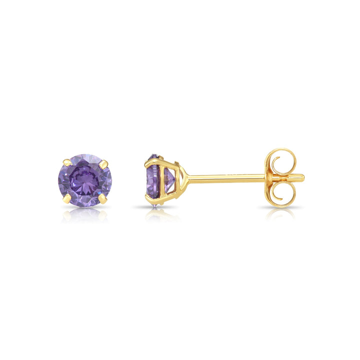14k Yellow Gold Round Birthstone Cubic Zirconia Stud Earrings - PUSHBACK - 5MM